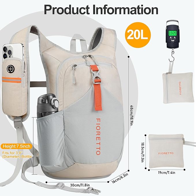 FIORETTO 20L Hiking Backpack for Women Men Mini Packable Backpack Lightweight - Image 5