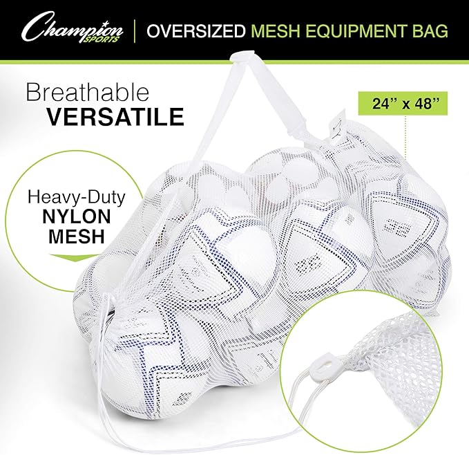 Champion Sports Mesh Equipment Bag – Heavy-Duty Nylon Drawstring Bag - Image 4