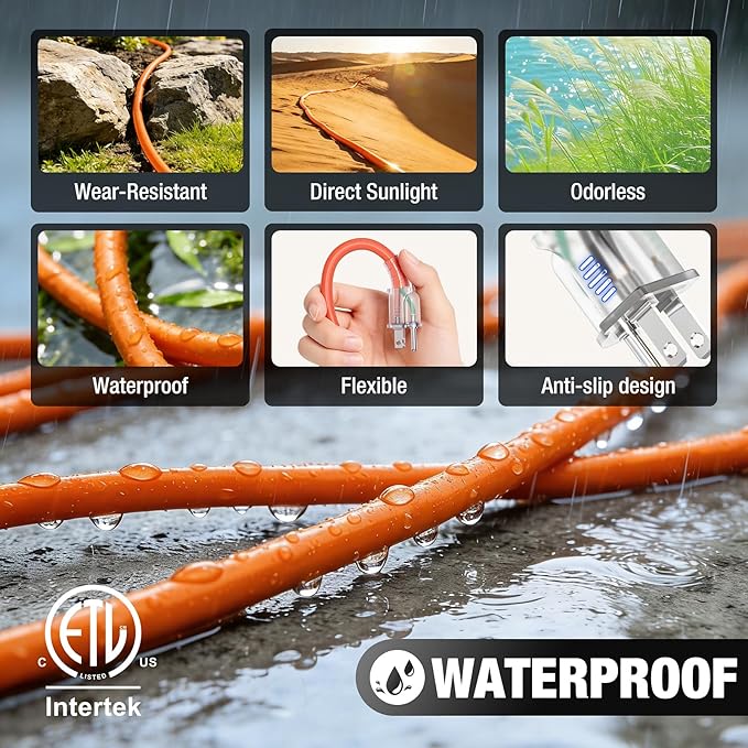 10 FT Outdoor Extension Cord Waterproof, 16/3 Gauge Heavy Duty 3 Prong Power - Image 3