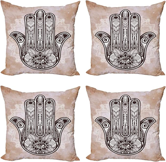 Ambesonne Hamsa Throw Pillow Cushion Case Pack of 4, Grunge Style Mandala by Ambesonne