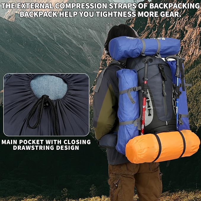 75L Hiking Backpack with Rain Cover Waterproof Camping Backpack Shoes Warehouse - Image 3