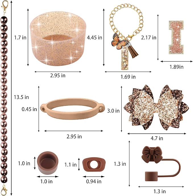 9PCS Brown for Stanley Cup Accessories Set Bling Initials Bow Charms for - Image 3
