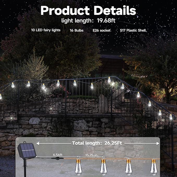 Solar Outdoor String Lights, 2 Pack 20Ft Vintage Rope Hemp Solar Patio Lights - Image 3