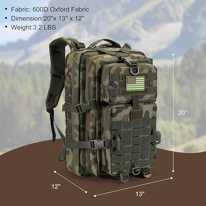 Hannibal Tactical MOLLE Assault Backpack, Tactical Backpack Military Army - Image 3