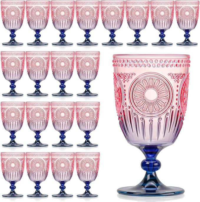XUWAIDSGN 24Pcs Plastic Vintage Wine Glasses 13.5oz Reusable Embossed Goblet by XUWAIDSGN