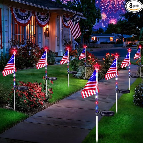 8 Pack American Flag Solar Lights Outdoor, 4th of July Decorations Red White by BOSSERN