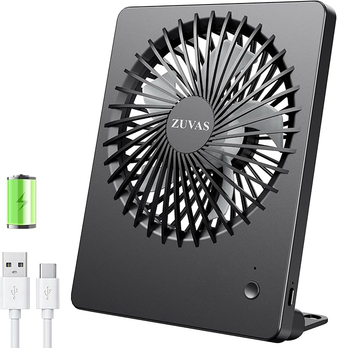 Zuvas Desk Fan Battery Operated Fan Rechargeable 180°Tilt Folding Personal Fan by Zuvas