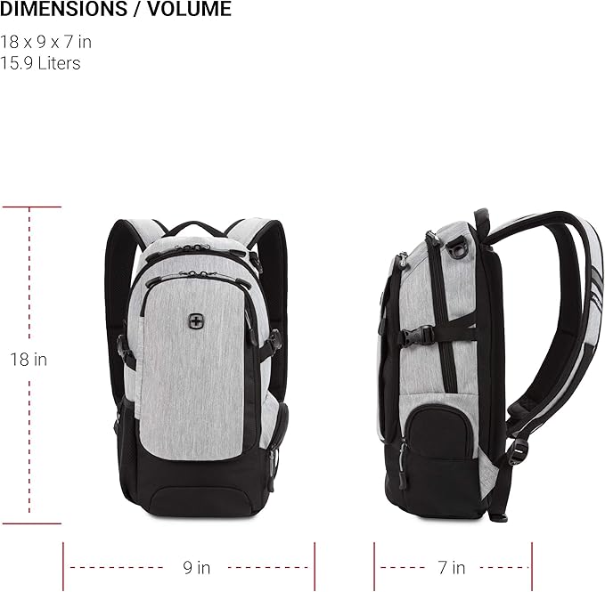 SwissGear 3598 Backpack, Narrow Daypack, Light Grey/Heather - Image 5