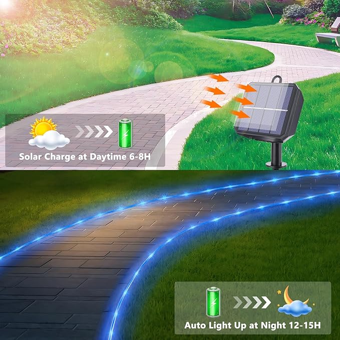 Solar Rope Lights, 33ft 100LED Solar String Lights, 8 Modes Waterproof Solar - Image 5