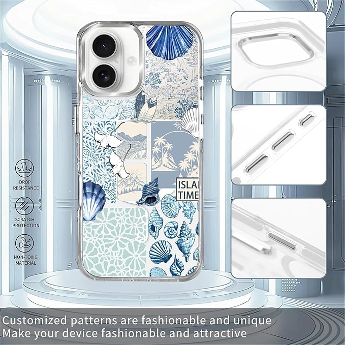Case for iPhone 16, Sea Life Ocean Waves Seashell Collage Phone Case Design，for - Image 2