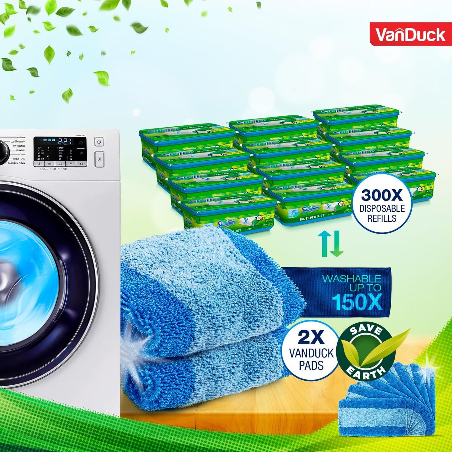 VanDuck Reusable Pet Heavy Duty Mop Pads Compatible with Swiffer Sweeper (4-Pack) - Washable Microfiber Mop Pads for Wet & Dry Use - All Purpose Floor Mopping and Cleaning Product