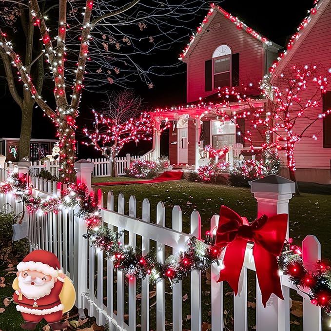 JMEXSUSS 2 Pack Red and White Solar Christmas Lights, Each 33FT 100 LED Solar - Image 3