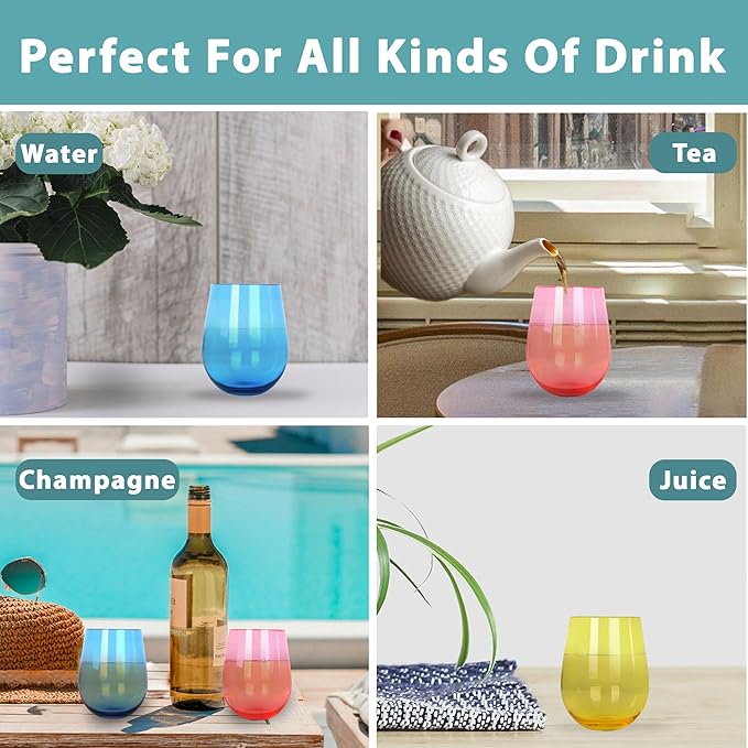 Lily's Home Unbreakable Poolside Acrylic Stemless Wine Glasses and Water - Image 5
