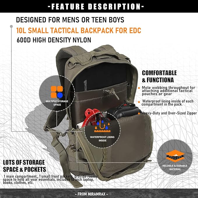 Miramrax 12L Small Backpack Day Pack - Image 3