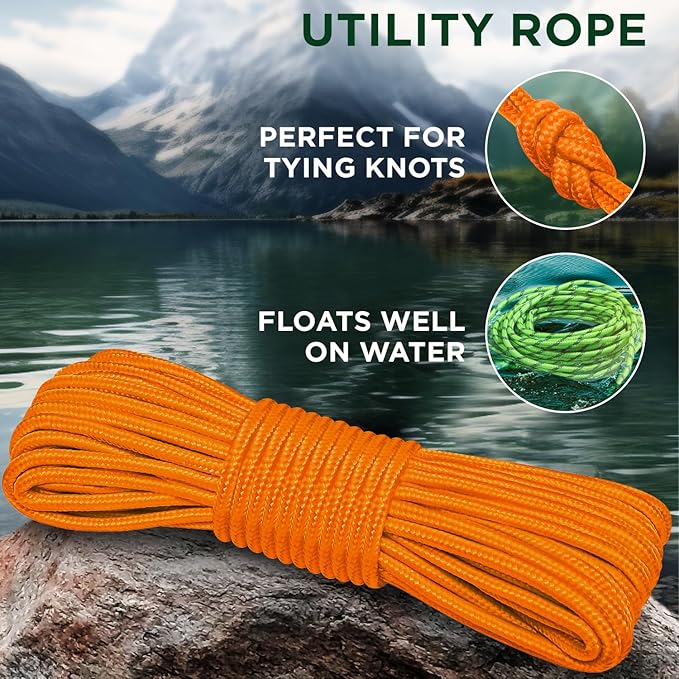 TECEUM Rope – 90 Feet x 1/4 Inch – Orange Yellow – Strong All-Purpose Utility - Image 3