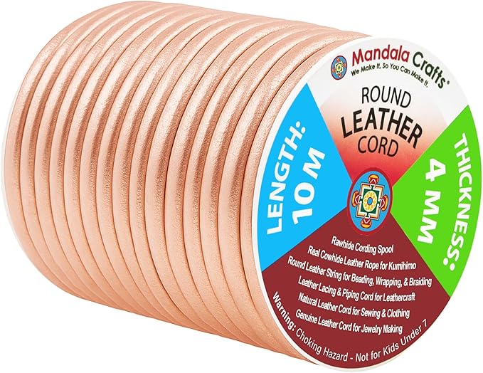 Mandala Crafts Round Genuine Rose Gold Leather Cord by MandalaCrafts