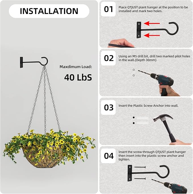 4Pack 4inch Wall Hook for Hanging Plant Bracket - Image 7
