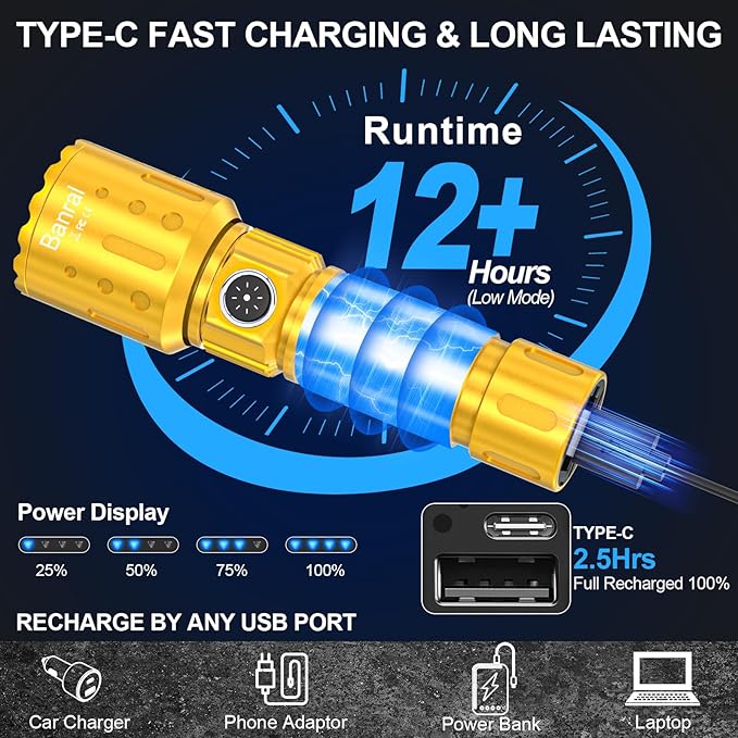 Banral Flashlights High Lumens Rechargeable, Super Bright Long Range Small - Image 6