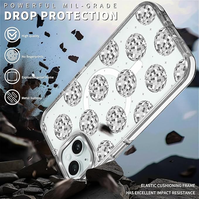 Case for iPhone 14 Plus/15 Plus, Disco Ball Grayish White Phone Case Design，for - Image 5