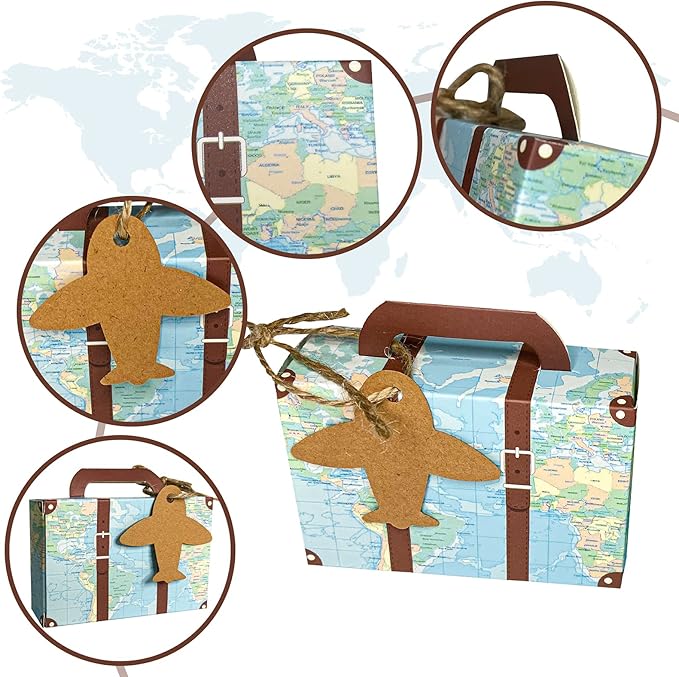 50Pcs Party Favor Candy Box, World Map Mini Suitcase Favor Box, Vintage Kraft - Image 4