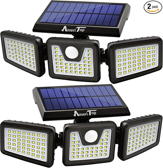 AmeriTop Solar Lights Outdoor, 2 Pack 128 High Brightness LED Cordless Solar by AmeriTop