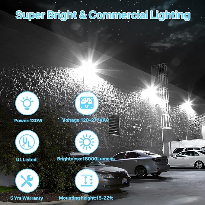 HYPERLITE LED Wall Pack 120W: 18000lm Glass Lens Dusk to Dawn Outdoor Lighting - Image 4