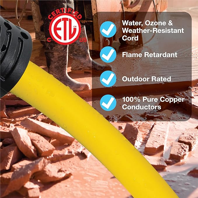 Clear Power 50 ft 12/3 SJTW Heavy Duty Outdoor Extension Cord, Water & Weather - Image 9