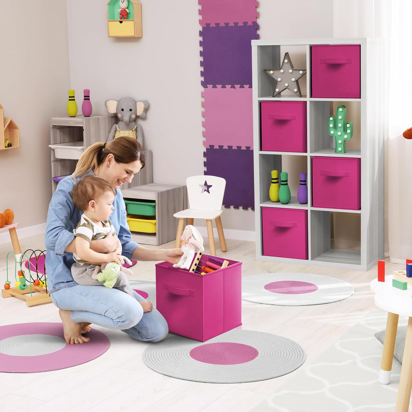 Sorbus Fabric Storage Cubes - 8 Foldable Storage Bins for Organizing Pantry, Cubbies, Toy Box - Clothes Storage & Closet Organizer - 11 Inch Collapsible Cube Baskets for Shelves with Handle