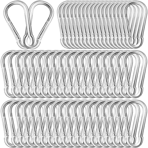 50 Pack 3" Heavy Duty Carabiner Clips, M8 Sliver Galvanized Steel Spring Snap by SEUNGCH