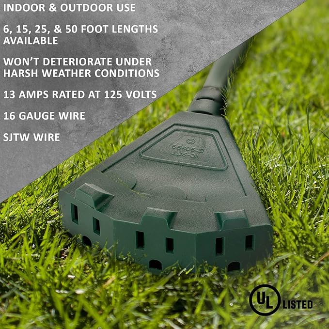 Holiday Lighting Outlet 6-Foot Green Extension Cord, 3-Prong Indoor & Outdoor - Image 5