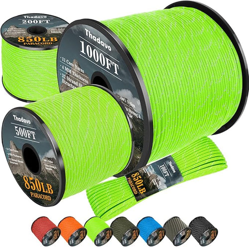 850Ib Reflective Paracord Rope, 50/100/200/500/1000ft 4MM 11 Strand Parachute by Thadavo