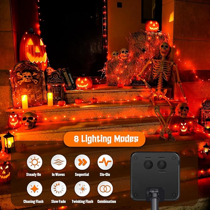 JMEXSUSS 4 Pack Solar Halloween Lights, Total 400 LED 132 FT Orange Solar - Image 6