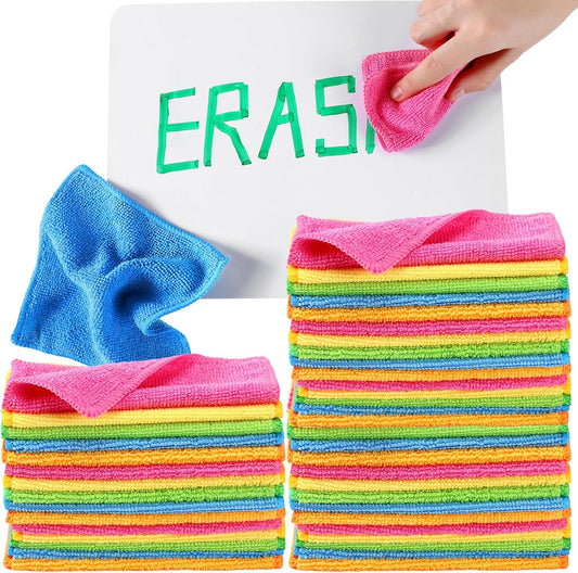 Tanlade Microfiber Cleaning Cloth Cleaning Rags Reasonable Kitchen Towels Microfiber Towels Cars Wash Dry Erase Cloth(6 x 6 Inch,Green/Blue/Yellow/Pink/Orange,50 Pcs)