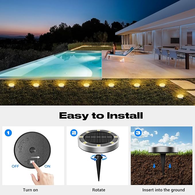 Peasur Mini Solar Ground Lights Outdoor, 4 Pack Flat Solar Powered Disc Lights - Image 4