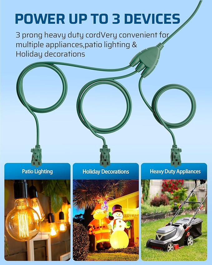 DEWENWILS 13Ft End to End Outdoor Extension Cord Multiple Outlets, Evenly - Image 2