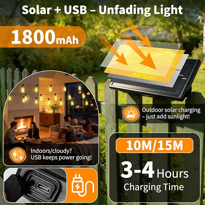 Outdoor Solar String Lights Waterproof: ST38 50ft Shatterproof Patio Lights - Image 3