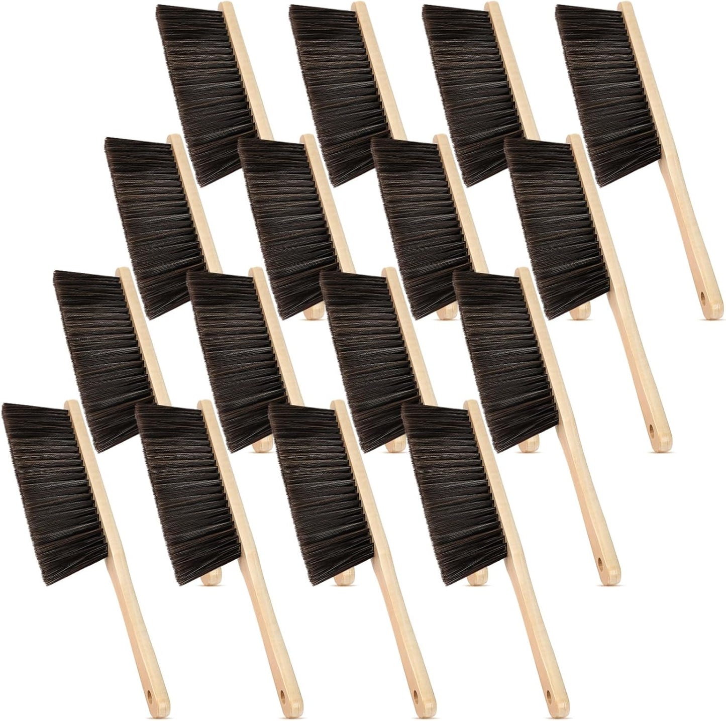 Tioncy 16 Pieces Wooden Dust Brush Bulk Hand Broom Bench Soft Bristle Cleaning Outdoor Furniture Brushes with Long Wood Handle for Cleaning Car Bed Sofa Fireplace Couch Clothes