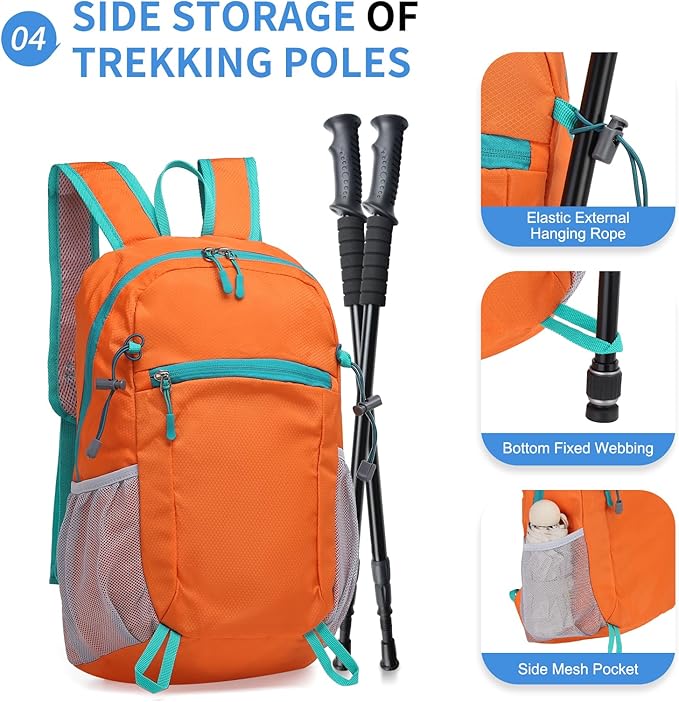 Hiking Daypack Packable, Camping Backpack Water Resistant Lightweight Polyester - Image 5