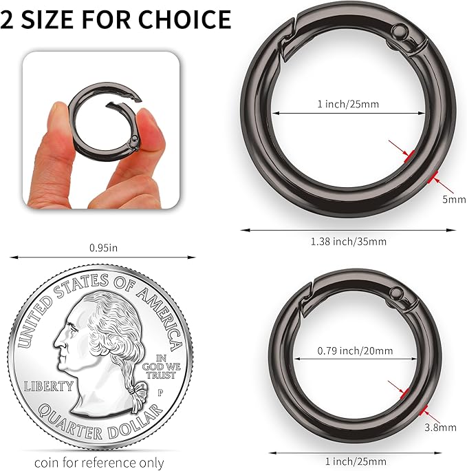 Gkeygo Key Ring Clip, 4/5 Inch Keychain Rings, 8 Pack Round Carabiner Clip - Image 4