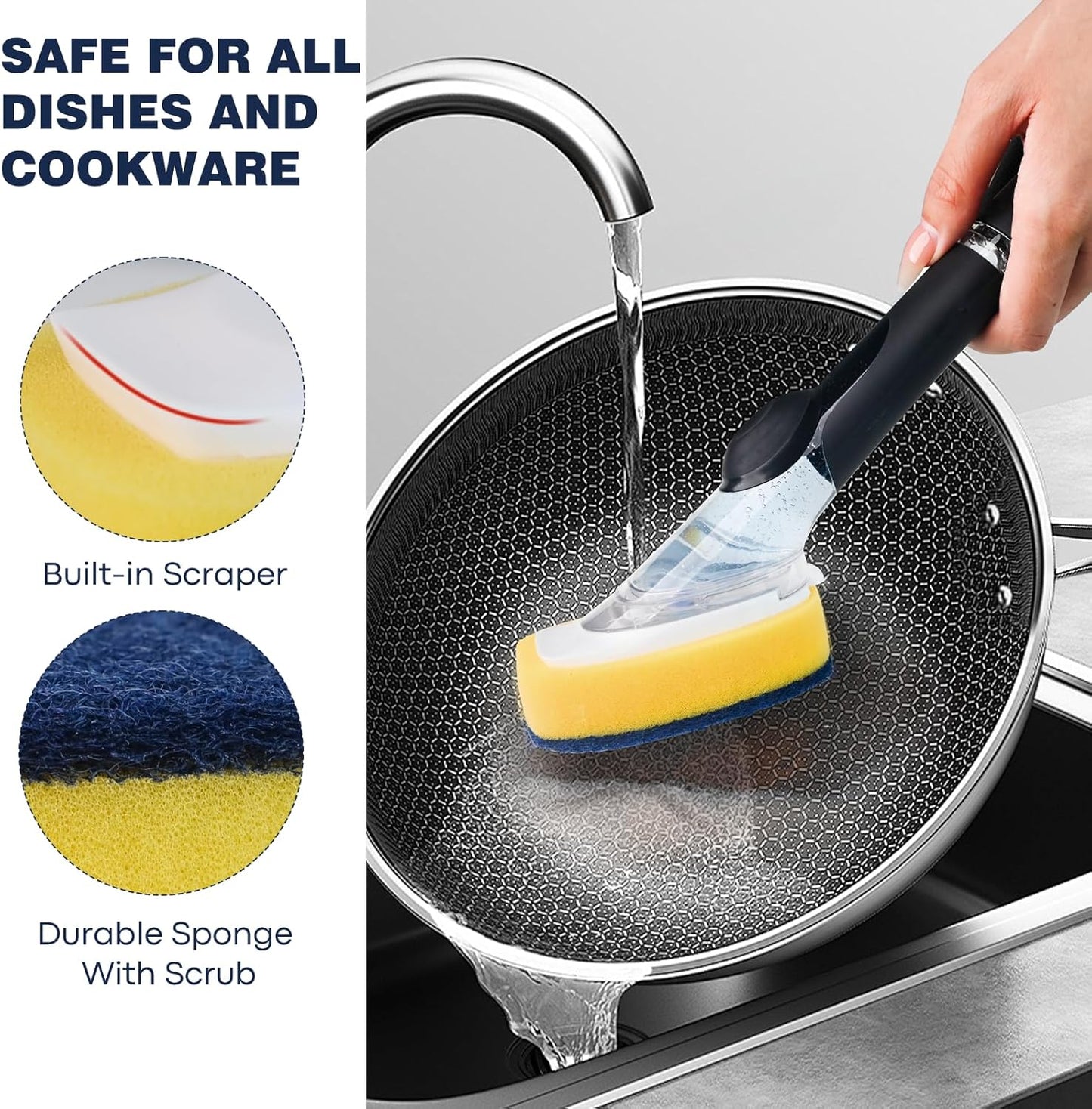 Sponge Brush Refills for OXO Dish Brush, 8 Pack Soap Dispensing Dish Refills, Scrub Replacement Head for Scrubber, Sponge Replacement Head Fits Soap Dispensing Handle