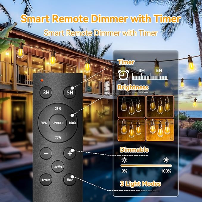 Outdoor String Lights Patio LED Light Outside - 60M 58+2 S14 LED Dimmable 200ft - Image 4