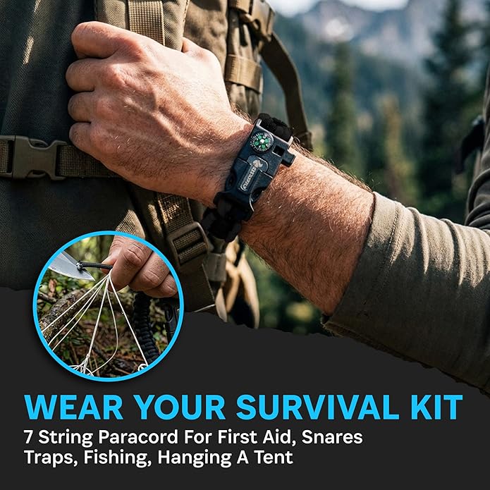 Paracord Bracelet Compass Hiking Survival Kit Emergency Whistle Fire Starter - Image 6