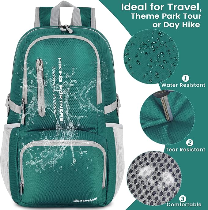 ZOMAKE Lightweight Packable Backpack, 35L Light Foldable Hiking Backpacks Water - Image 4