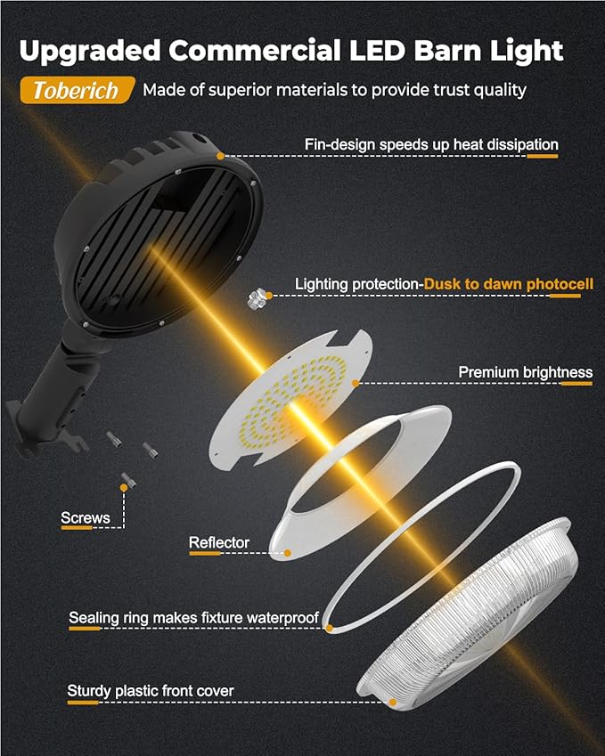 toberich LED Barn Light, 150W 20000LM Yard Area Lights Dusk to Dawn Outdoor - Image 7