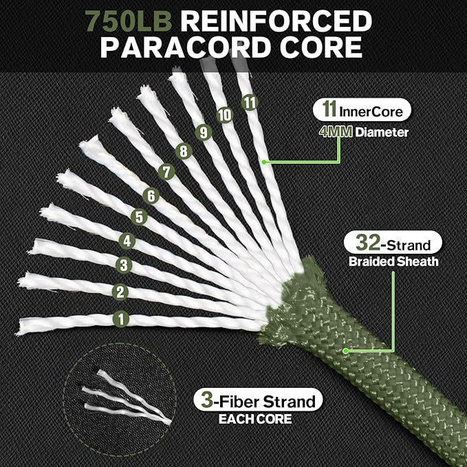 750lb Paracord Rope - 4mm 11 Strand Parachute para Cord Spool Rope Utility - Image 3