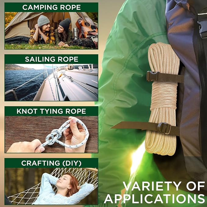 TECEUM Rope – 90 Feet x 3/8 Inch – Beige – Strong All-Purpose Utility Rope – - Image 5