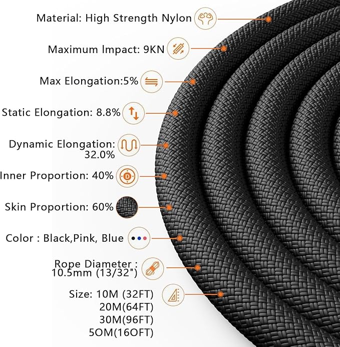 X XBEN Outdoor Climbing Rope 10M 20M 30M 50M 70M 152M 352M Static Rock Climbing - Image 3