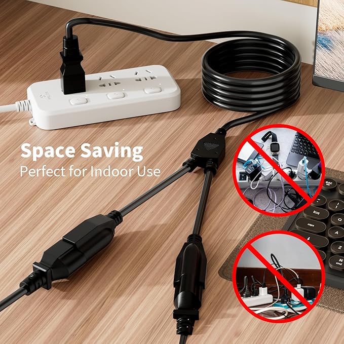 2 Way Power Cord Splitter Cable 6 Ft-3 Prong 1 to 2 Extension Cord-Outlet - Image 5