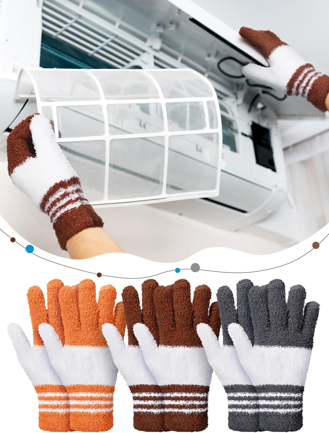 Patelai 3 Pairs Microfiber Plant Dusting Gloves Leaf Cleaning Gloves for Indoor Plants, Blinds, Furniture, House(Medium,Gray, Orange, Brown)