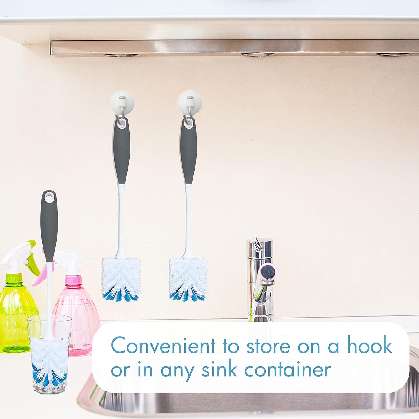 PHYEX 2 Pack Long Handle Bottle Scrubbing Brushes, Bottle Cleaner for Washing Glasswares, Wine Decanter, Hydro Flask Tumbler, Sinks, Food Jars